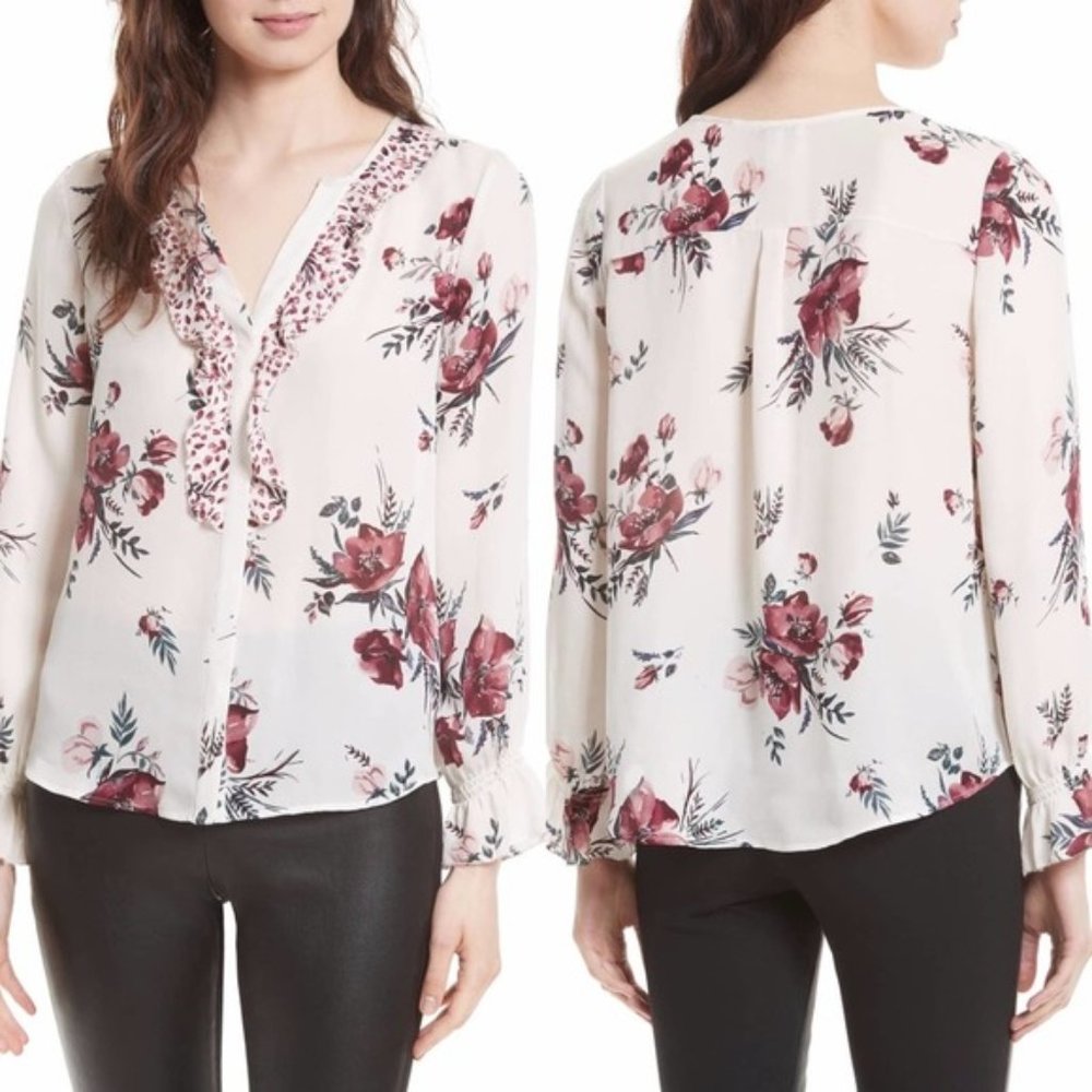 JOIE Jayann B Ruffle Floral Silk Blouse Top Sz XS